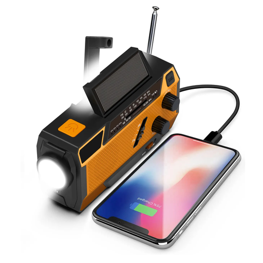 ALL Round Noodradio – AM/FM – Zonne-energie & Handzwengel – 4000 mAh Powerbank Zaklamp Ingebouwd Laad Kabels Zonnepaneel